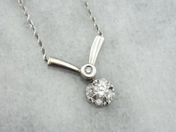 Ladies rings custom pieces-Retro Era Illusion Diamond Necklace in White Gold