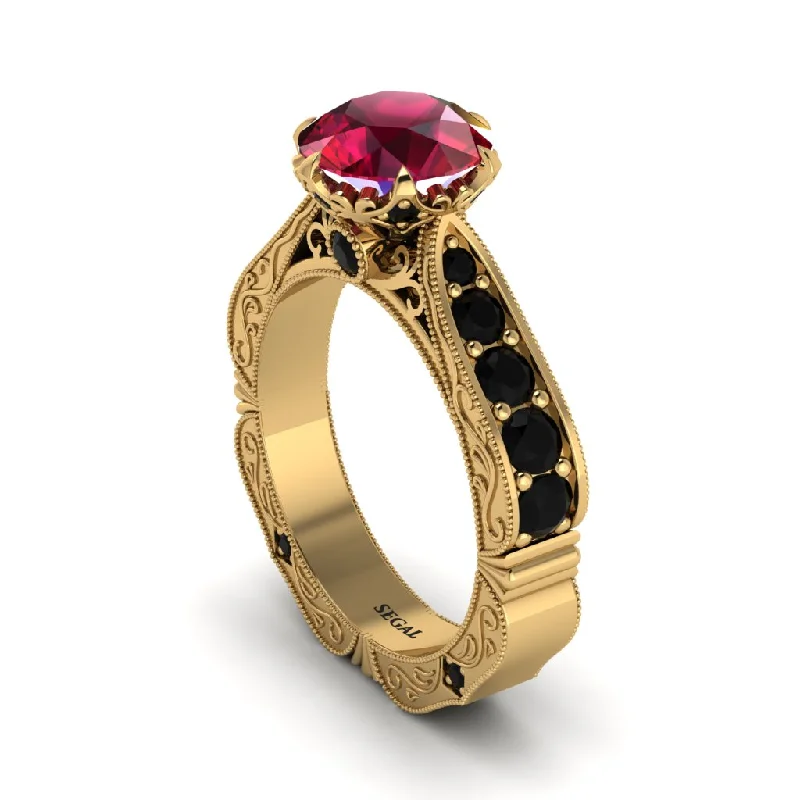 Ladies engagement rings colorful gems-Ruby Victorian Scroll Engagement Ring - Kehlani No. 40