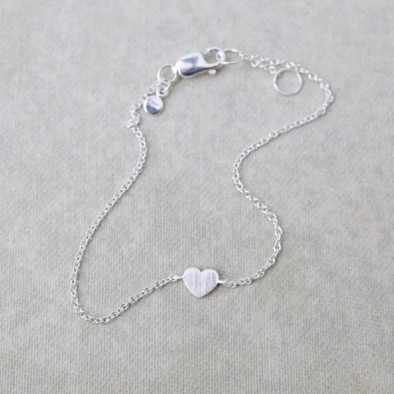 Ladies bracelets youthful charm-Brushed Sterling Silver Tiny Heart Bracelet