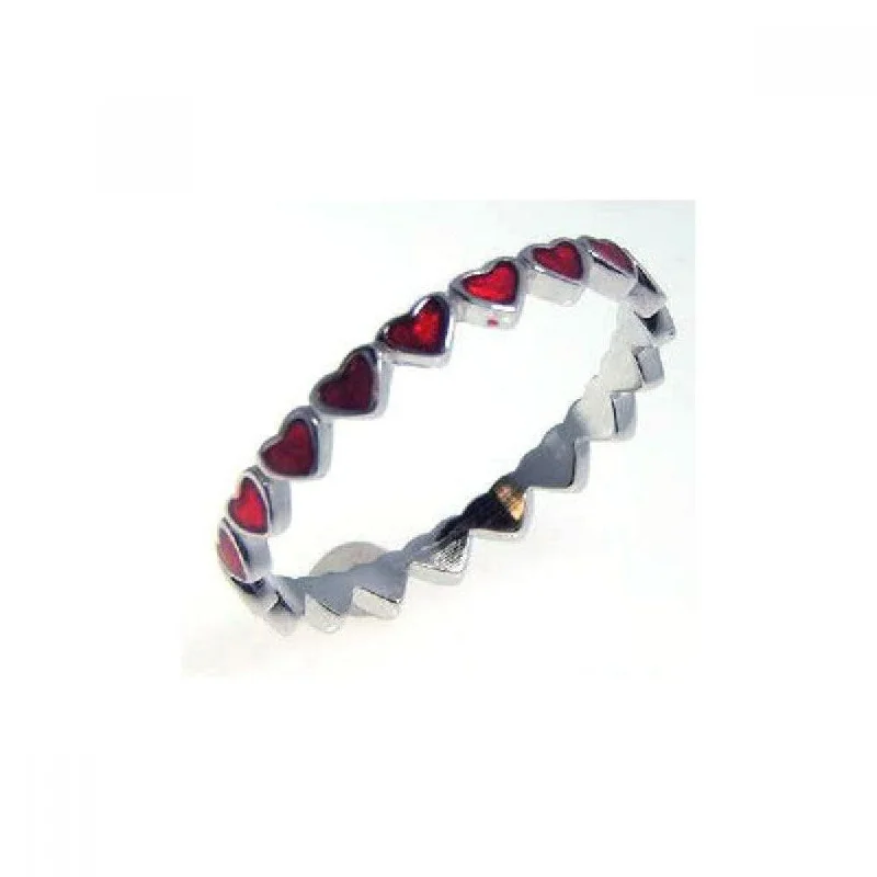 Ladies rings boho charm-Silver 925 Rhodium Plated Red Enamel Eternity Heart Ring - STR00527