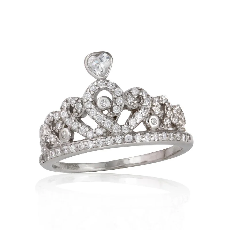 Ladies rings minimalist looks-Rhodium Plated 925 Sterling Silver CZ Tiara Ring - STR01073