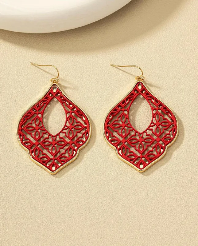 Ladies earrings anniversary picks-Red Geometric Drop Earrings