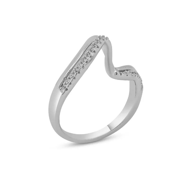 Ladies rings sister sets-Rhodium Plated 925 Sterling Silver Double Wave CZ Ring - BGR01174