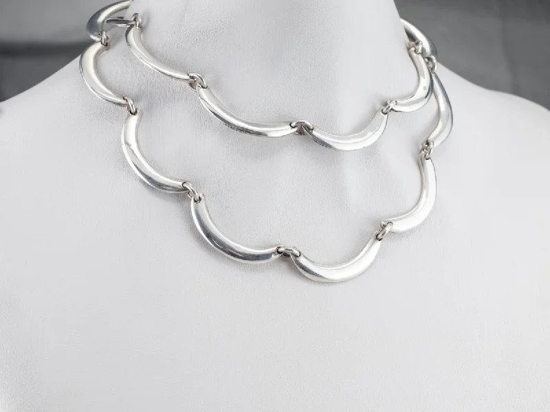 Ladies rings synthetic jewels-Sterling Silver Wavy Bar Link Necklace