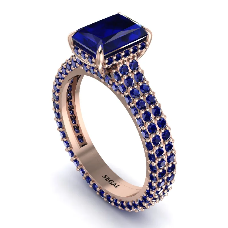 Ladies engagement rings engraved details-Radiant Cut Sapphire Pave Engagement Ring - Kenzie No. 74