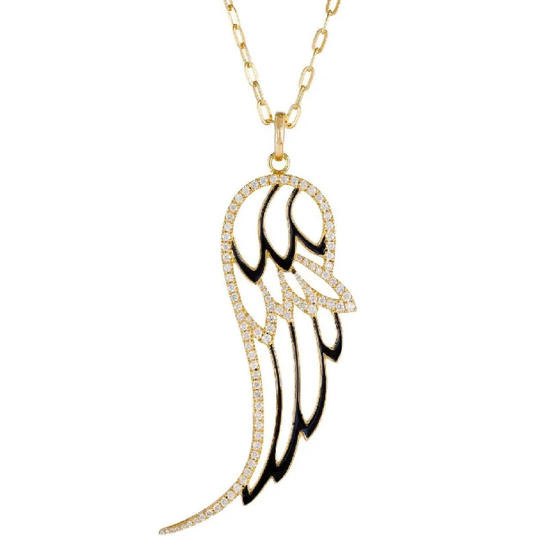 Ladies rings creative styles-Enamel Diamond Angel Wing Necklace