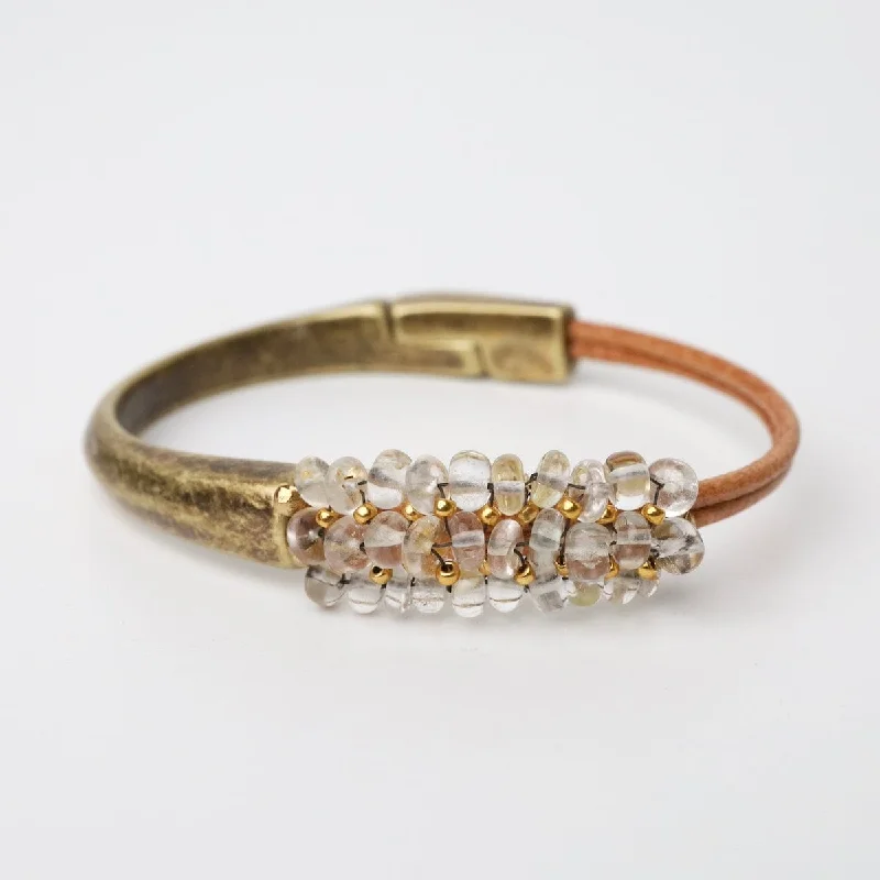 Ladies bracelets sister sets-Imperial Topaz with Vermeil On 2 Stand Leather Bracelet