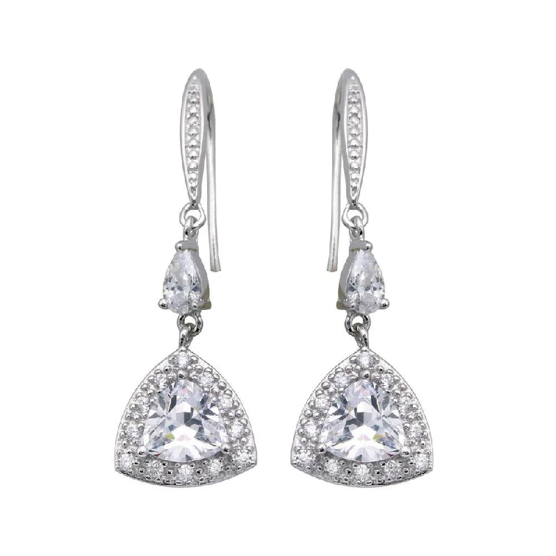 Ladies earrings sentimental value-Silver 925 Rhodium Plated Oval Teardrop CZ Dangling Oval Hook Earrings - STE00449