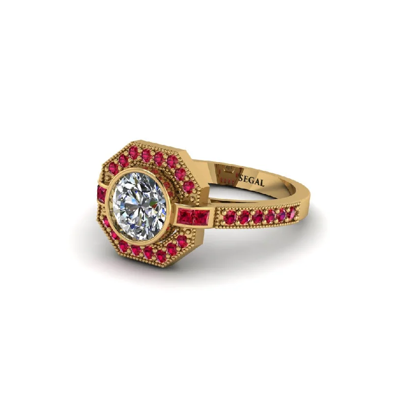 Ladies engagement rings celebrity trends-Ruby Octagon Halo Engagement Ring - Leia No. 46