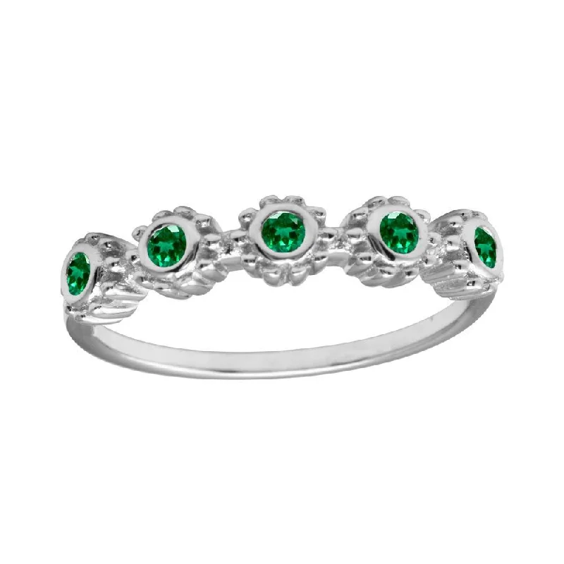 Ladies rings gold-plated-Rhodium Plated 925 Sterling Silver 5 Flower Green CZ Ring - BGR01224GRN