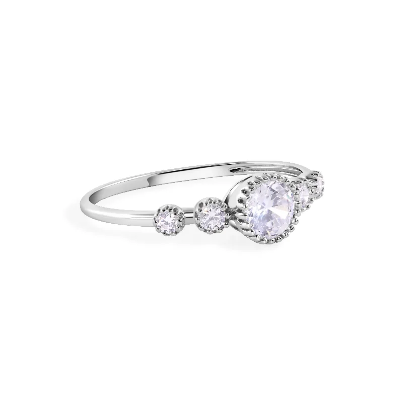 Ladies rings thumb styles-Rhodium Plated 925 Sterling Silver Round Clear CZ 1.4mm Ring - GMR00403