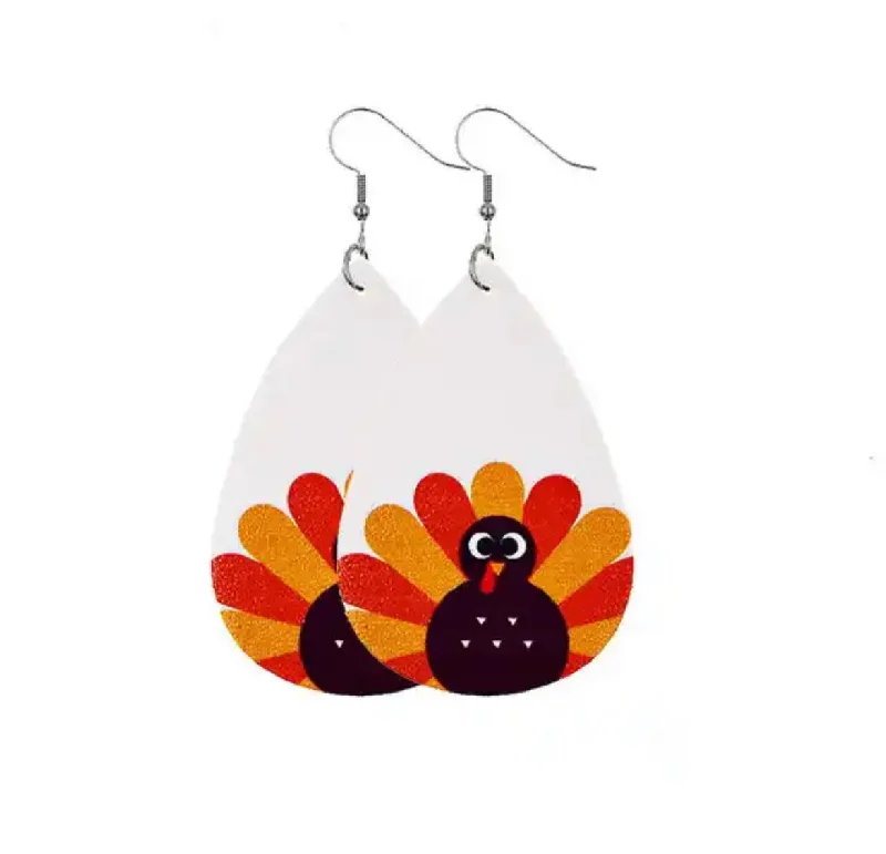 Ladies earrings friendship pairs-Leather Turkey Drop Earrings