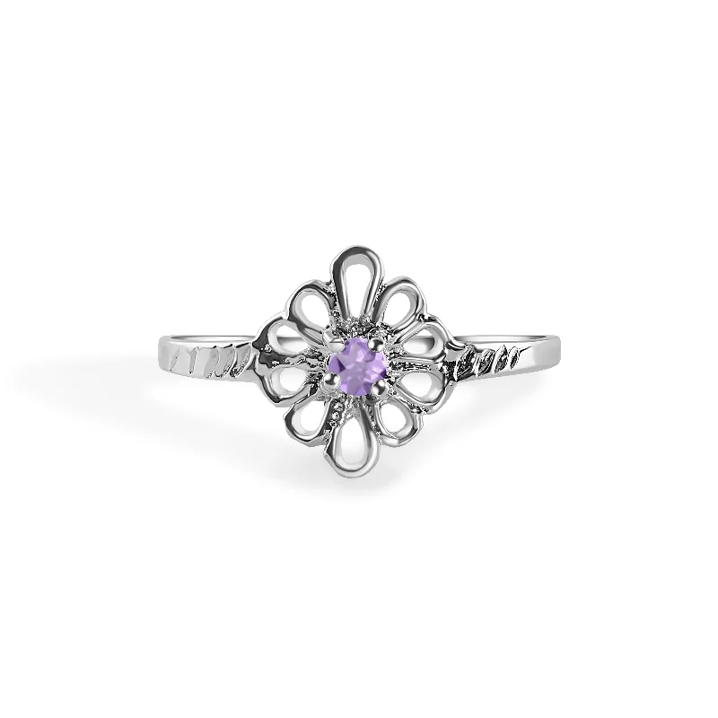 Ladies rings minimalist looks-Rhodium Plated 925 Sterling Silverr Filigree Birthstone Ring- SPR00008