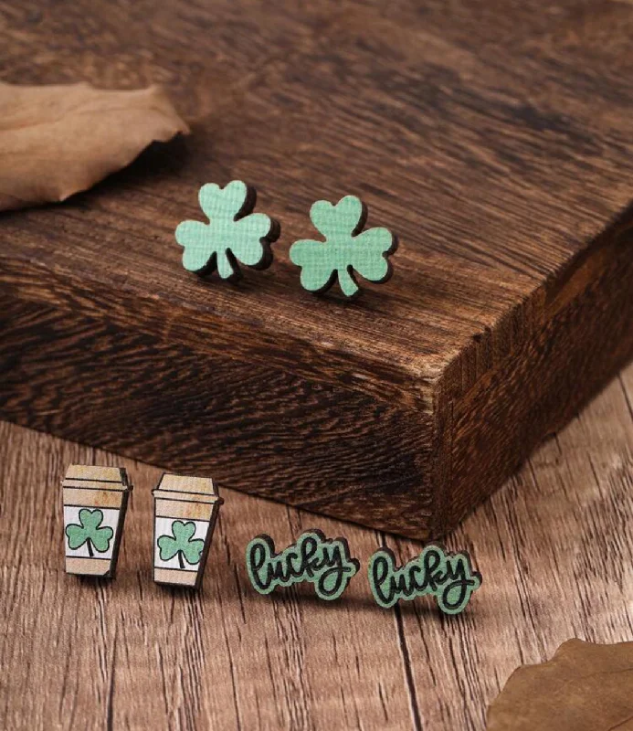 Ladies earrings punk vibes-Set of 3 St. Patrick's Day Stud Earrings