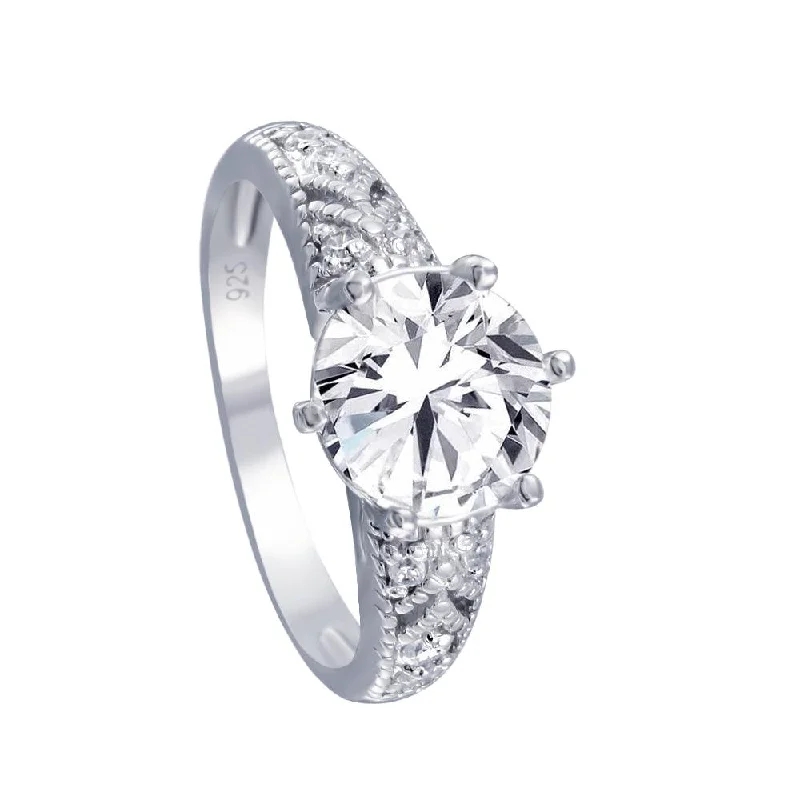 Ladies rings unique designs-Silver 925 Rhodium Plated Clear Pave CZ Solitaire Ring - AAR0061