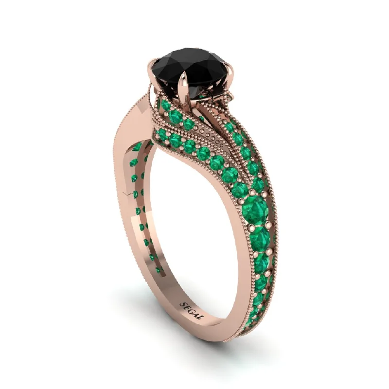 Ladies engagement rings couple designs-Emerald 14K Gold Pave Engagement Ring - Magnolia No. 23