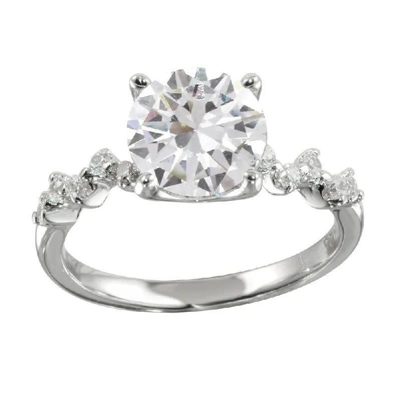 Ladies rings classic designs-Rhodium Plated 925 Sterling Silver CZ Ring - STR01096