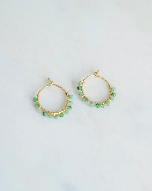 Ladies earrings celebrity trends-Emerald beaded hoop earrings