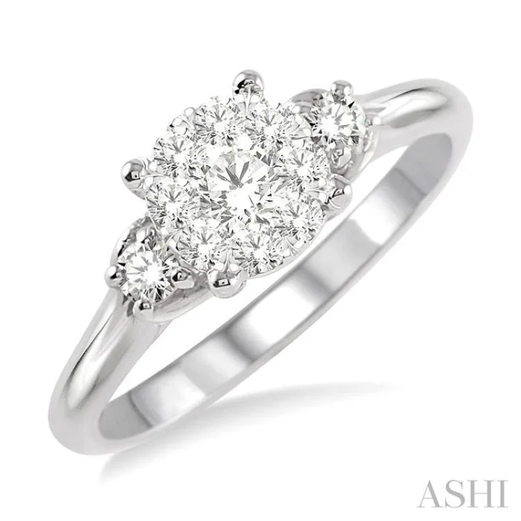 Ladies engagement rings delicate bands-1/2 Ctw Lovebright Round Cut Diamond Engagement Ring in 14K White Gold