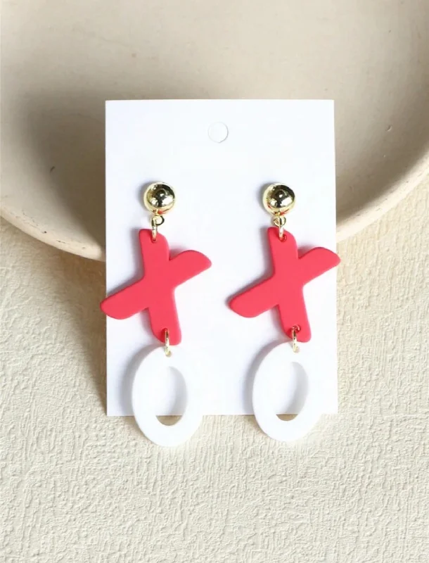 Ladies earrings Mother’s Day-Beautiful Pink and White "X and O" Acrylic Earrings