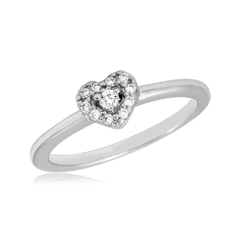 Ladies rings luxury brands-Silver 925 Rhodium Plated CZ Heart Ring - BGR01066