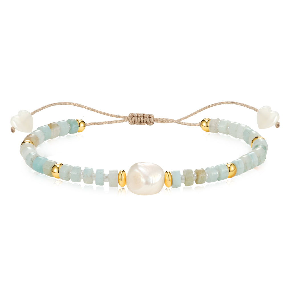 Ladies bracelets slim bands-Adjustable Healing Crystal Bracelet Natural Amazonite Gemstones Beads with Irregular Pearl