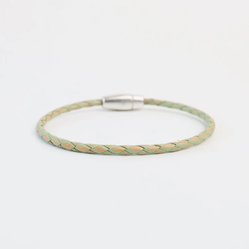 Ladies bracelets chain designs-Zoe Braided Green Leather Bracelet