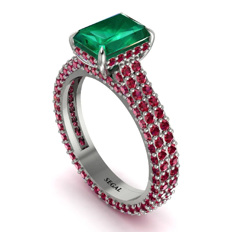 Ladies engagement rings latest designs-Radiant Cut Emerald Pave Engagement Ring - Kenzie No. 51