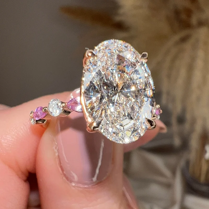 Ladies engagement rings price range-"Capri" 5 Carat Oval Cut Pink Lab Grown Diamond Shoulders Rose Gold Engagement Ring