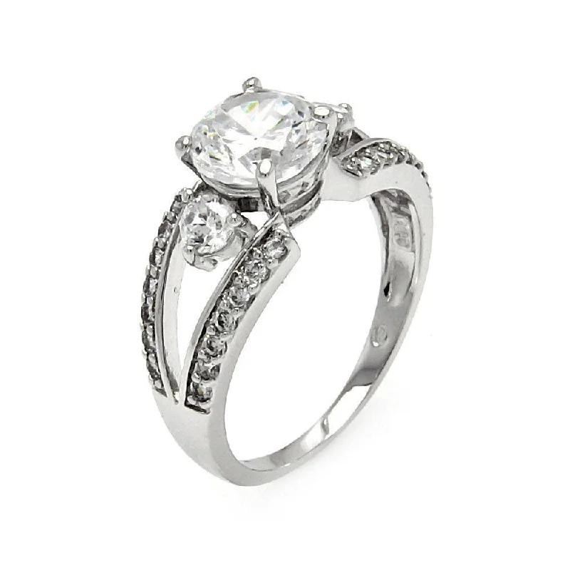 Ladies rings friendship bands-Silver 925 Rhodium Plated Clear CZ Open Round Bridal Ring - BGR00574