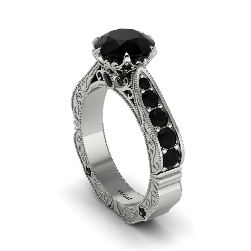 Ladies engagement rings minimalist trends-Black Diamond Victorian Scroll Engagement Ring - Kehlani No. 39