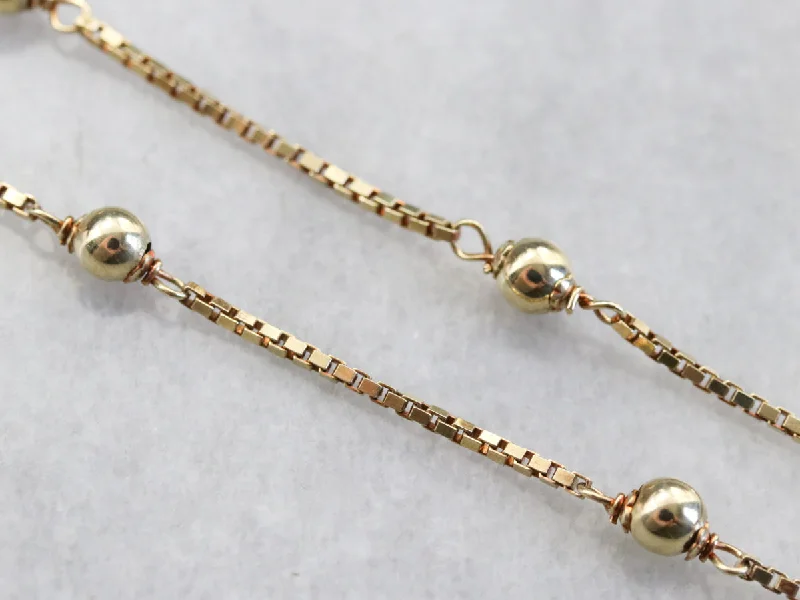 Ladies rings lightweight options-Beaded Gold Box Chain Necklace