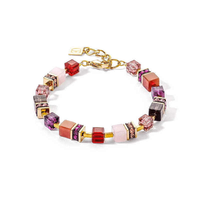 Ladies bracelets jade details-Gold Red GeoCube Bracelet