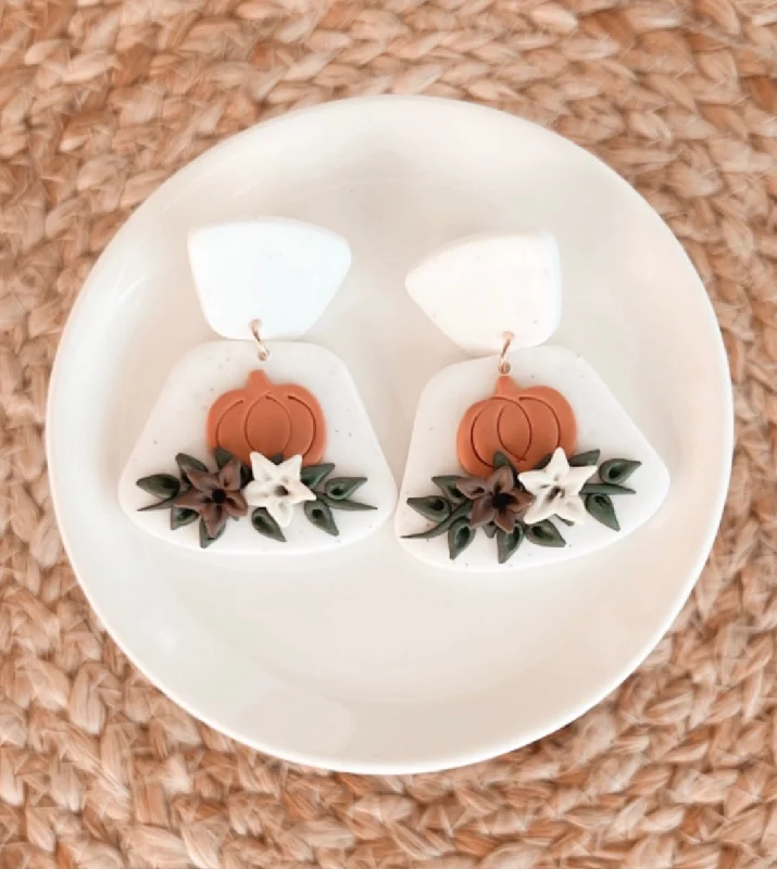 Ladies earrings luxurious appeal-Polymer Clay Pumpkin Earrings