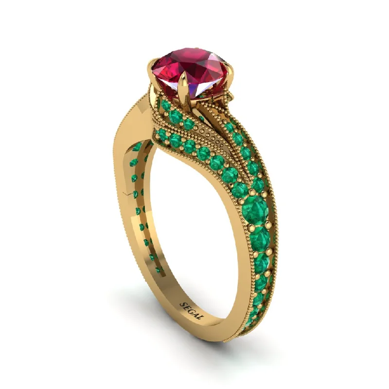 Ladies engagement rings investment value-Emerald 14K Gold Pave Engagement Ring - Magnolia No. 25