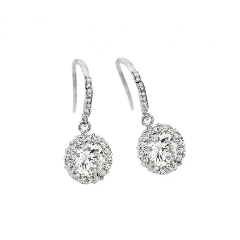 Ladies earrings modern looks-Silver 925 Rhodium Plated Round Center CZ Hook Earrings - BGE00292