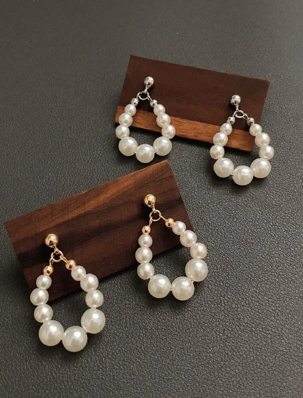 Ladies earrings diamond drops-Elegant Water Drop Shaped Pearl Earrings with Silver or Gold Posts