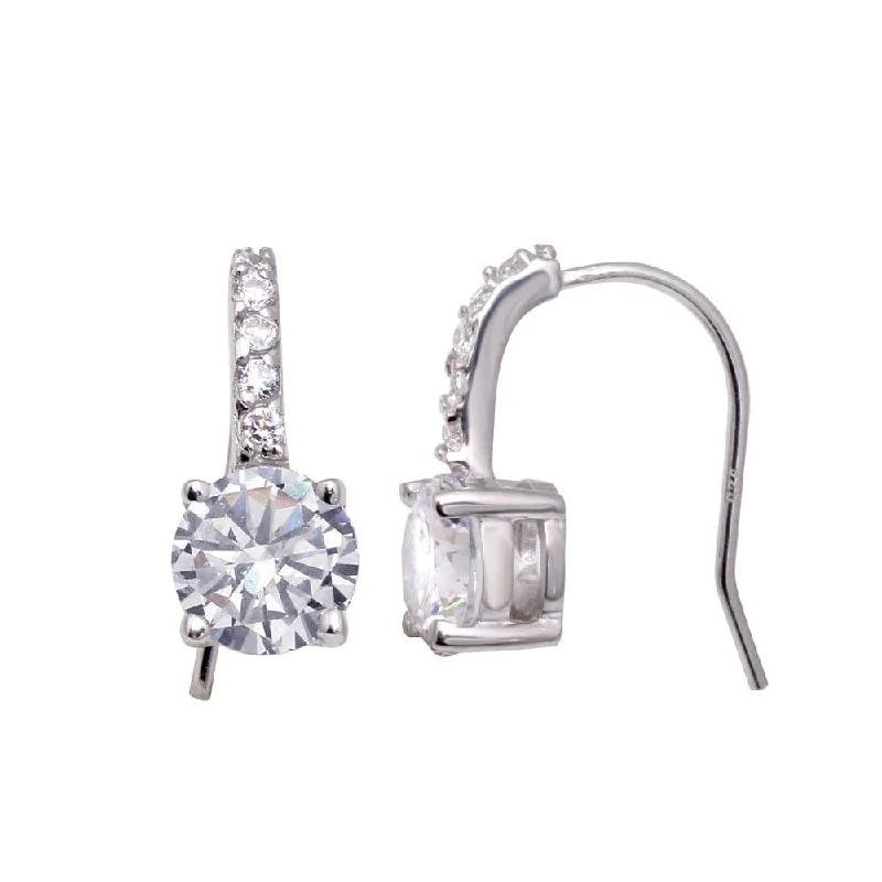 Ladies earrings sister sets-Silver 925 Rhodium Plated Round CZ Curved Hook Earrings - STE00177