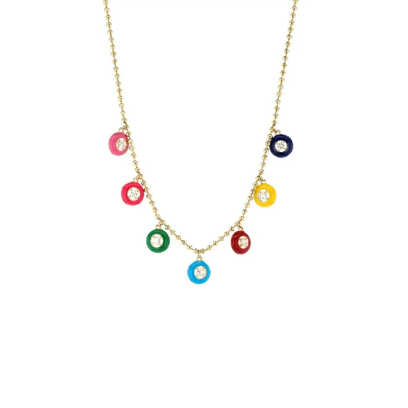 Ladies rings silver finishes-Diamond Enamel Hanging Charm Necklace