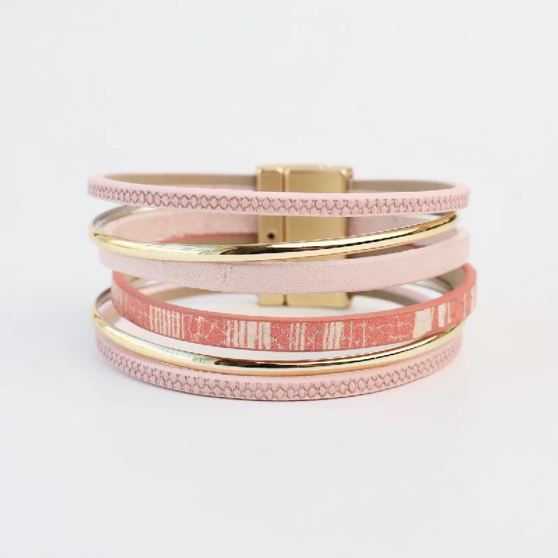 Ladies bracelets Mother’s Day-Matte Gold Pink Print Bracelet