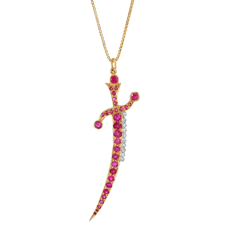 Ladies rings online shopping-Ruby Diamond Dagger Necklace