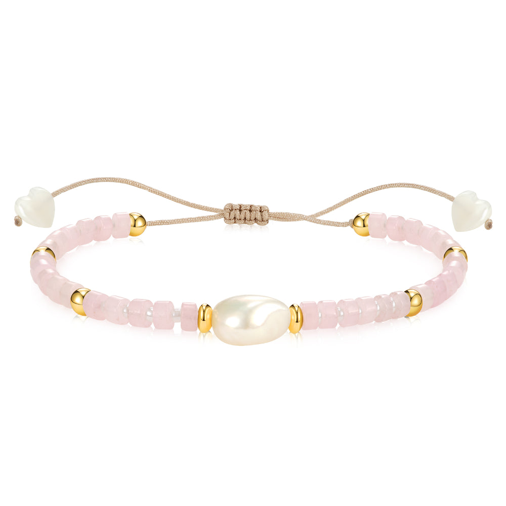 Ladies bracelets online shopping-Adjustable Healing Crystal Bracelet Natural Rose Quartz Gemstones Beads with Irregular Pearl