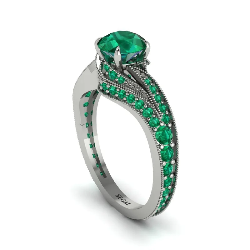 Ladies engagement rings minimalist trends-Emerald 14K Gold Pave Engagement Ring - Magnolia No. 21