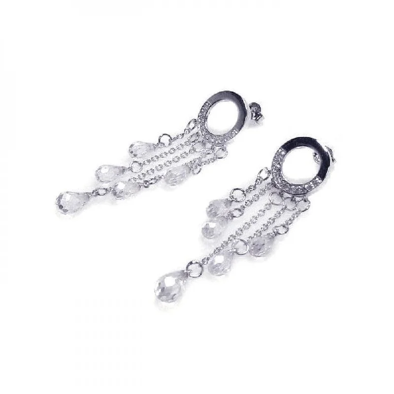 Ladies earrings chandelier looks-Clearance-Silver 925 Rhodium Plated Tear Drop CZ Wire Dangling Earrings - STE00056