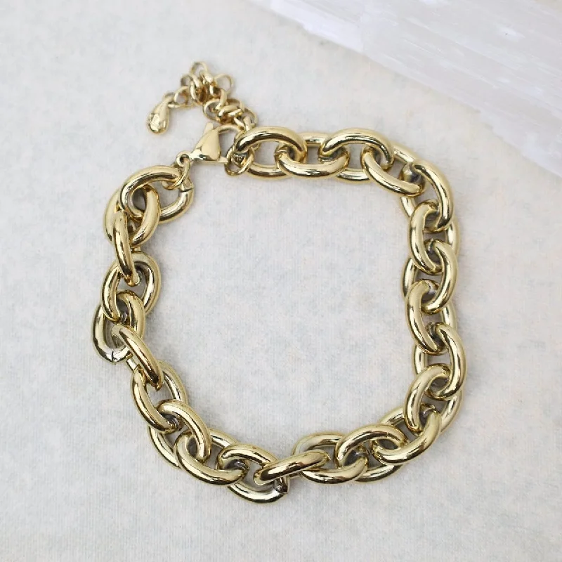 Ladies bracelets size guide-Bold Oval Link Bracelet in Gold Plated Stainless Steel