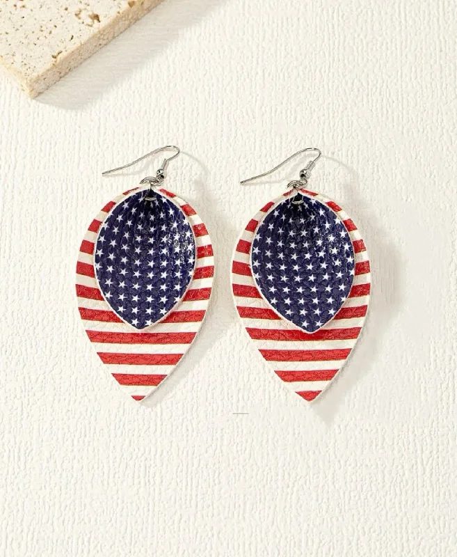 Ladies earrings youthful charm-Folded Leather American Flag Earrings