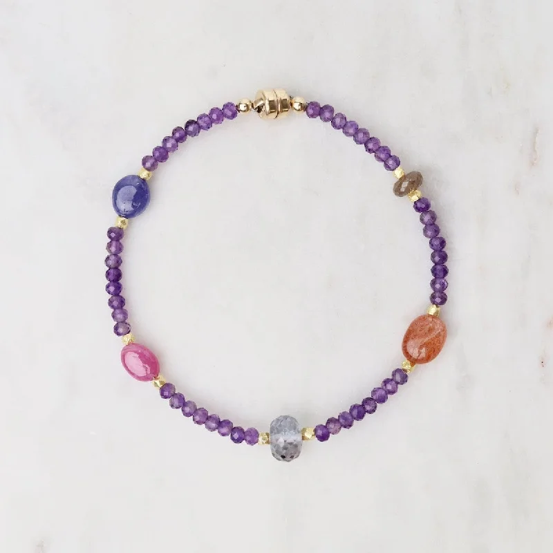 Ladies bracelets sale offers-Amethyst and Sunstone Mixed Bead Bracelet