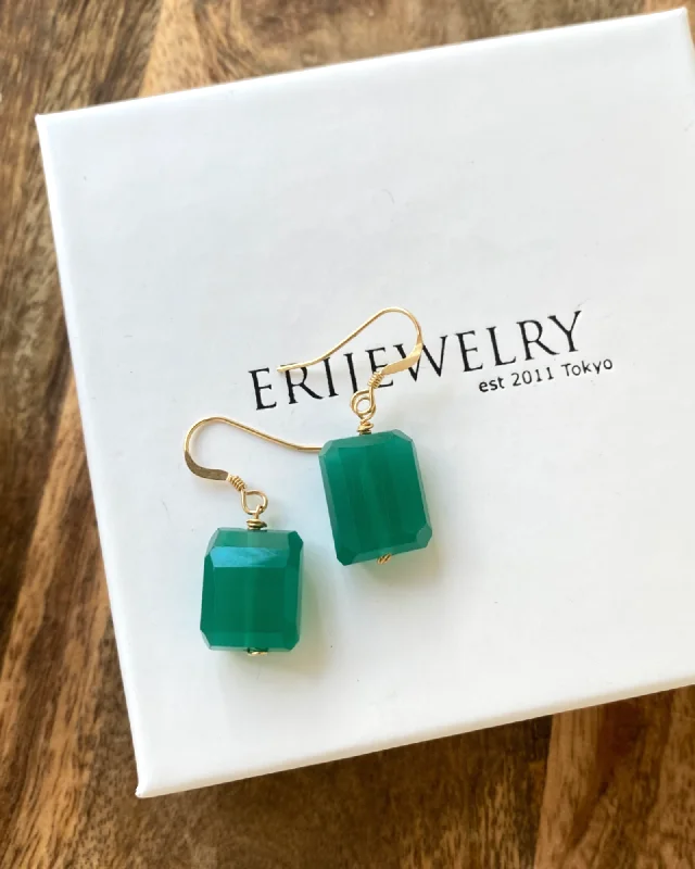 Ladies earrings Christmas styles-Green Onyx Fancy Earrings