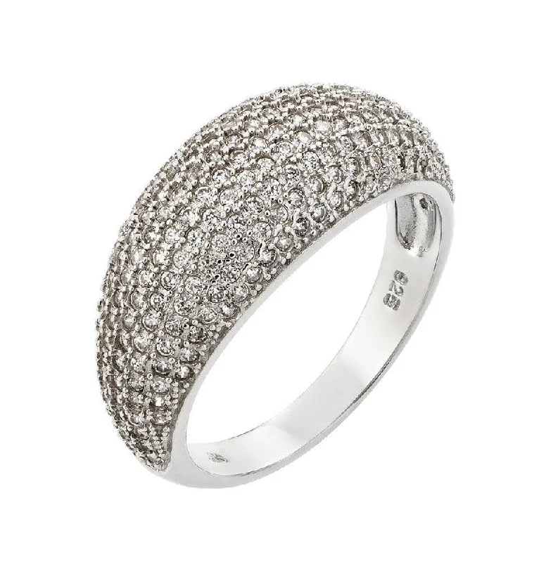 Ladies rings minimalist trends-Silver 925 Rhodium Plated Pave Clear CZ Dome Ring - STR00923