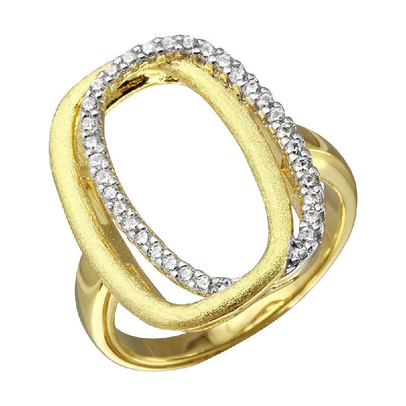 Ladies rings social media trends-Gold Plated 925 Sterling Silver Open Double Oval CZ Ring - BGR01087